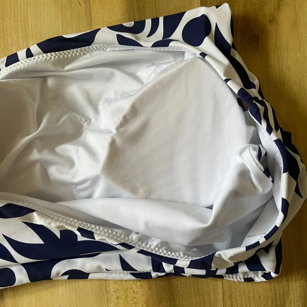 Baltic Born Bali One Shoulder Bikini Top Women's Large White Navy Blue Tropical